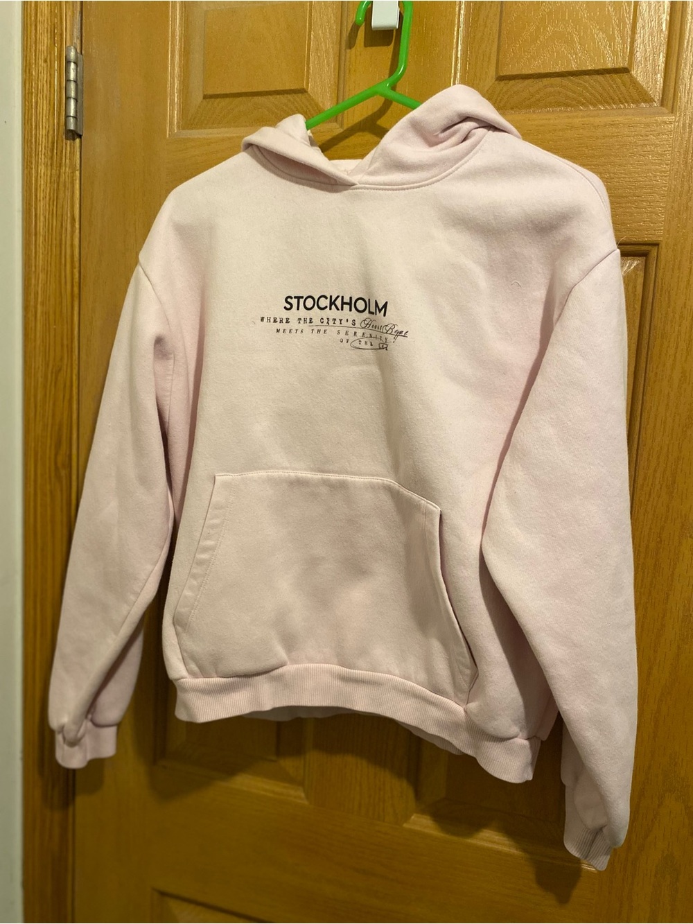 Bershka Pale Pink Stockholm Logo Hoodie